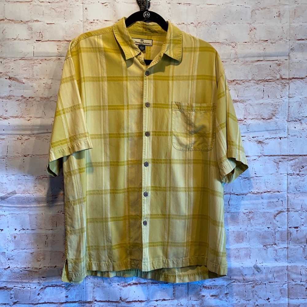 Tommy Bahama silk shirt button down yellow plaid